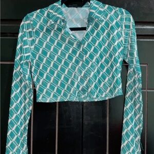 Teal Geometric Patterned Women's Top